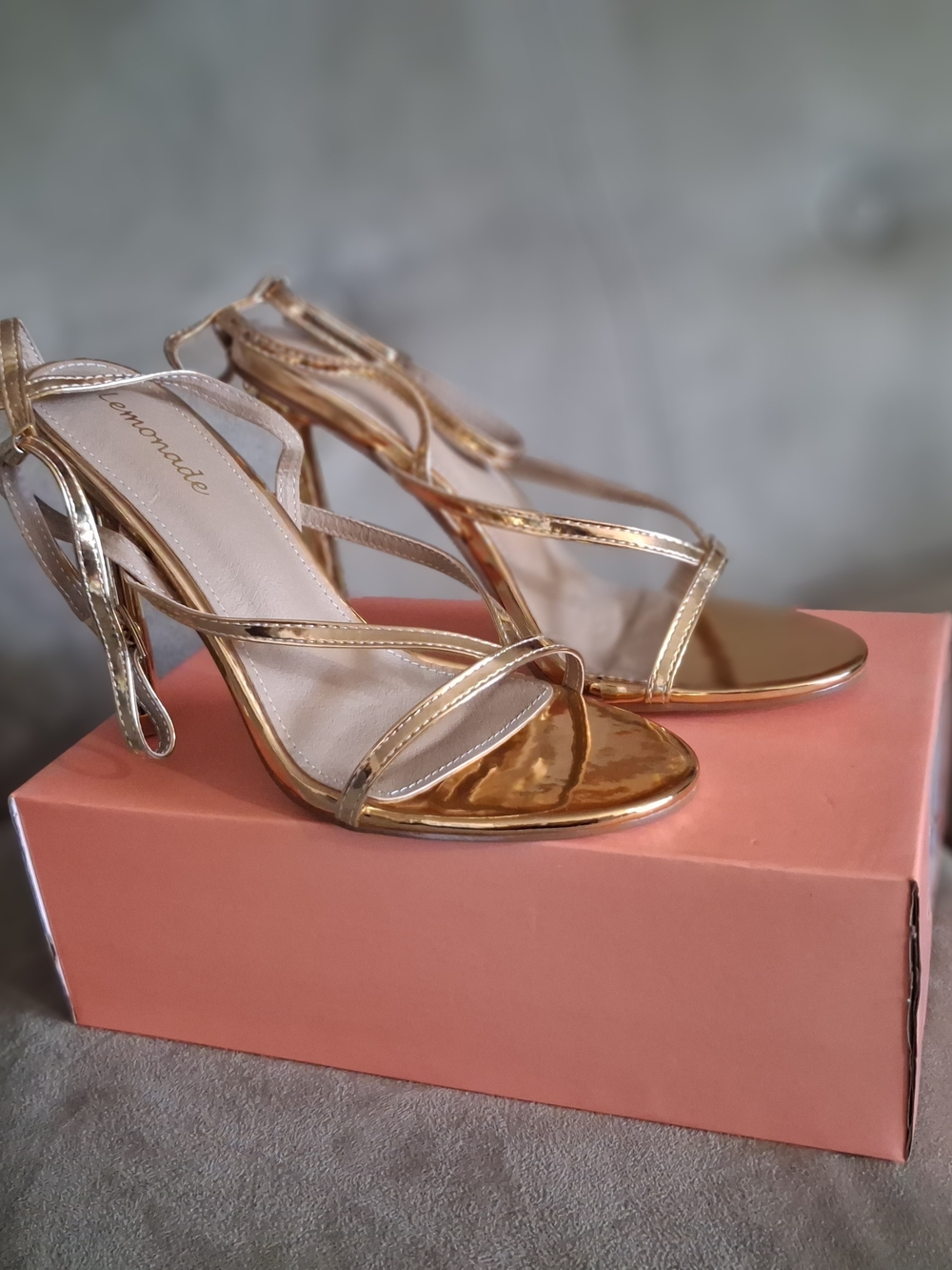 Lemonade Metallic Gold Strappy Stiletto Heels for Women